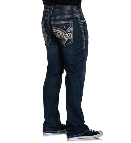 Affliction Men's Dark Wash Denim Jeans with Decorative Back Pockets, Straight Leg, Classic Fit3