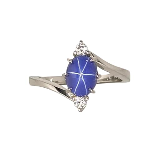 Blue Lindy Star Sapphire Ring Prong Setting Ring 6 Ray Lindy Star Rings For Mother's Engagement Rings 925 Sterling Silver September Birthstone
