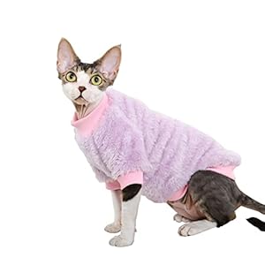 Sphynx Hairless Cat Clothes, Thick Warm Pet Cat Wear Clothes Soft Fleece Pajamas for Cold Weather, Two Leg Kitten Pullover Shirts Jumpsuit Cats Vest Apparel for Cornish Rex, Devon Rex