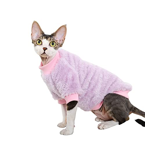 Sphynx-Hairless-Cat-Clothes-Thick-Warm-Pet-Cat-Wear-Clothes-Soft-Fleece-Pajamas-for-Cold-Weather-Two-Leg-Kitten-Pullover-Shirts-Jumpsuit-Cats-Vest-Apparel-for-Cornish-Rex-Devon-Rex
