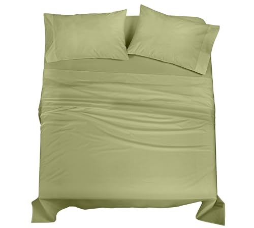 Image of ROYALE LINENS 100% Organic Cotton Full Sheet Set - Percale Weave - 4 Pieces Set - 1 Flat, 1 Deep Pocket Fitted Sheet and 2 Pillowcases - Sage Green Bed Sheets - Sabanas Full - Crisp Cool (Sage Green)