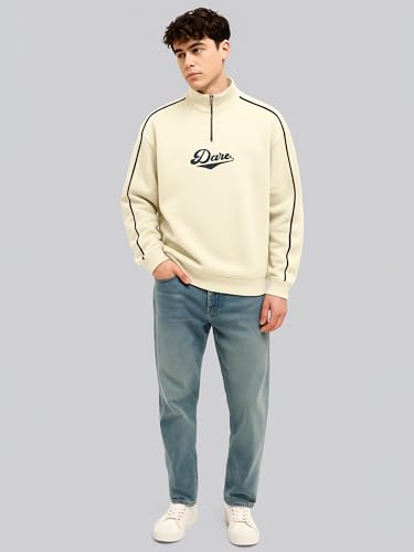 Image of Maniac Mens Printed Loose Fit Henley Neck Full Sleeve Sweatshirt