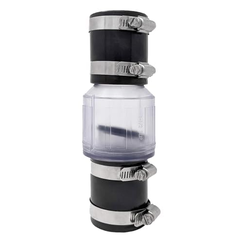 CiBi Silent Check Valve for 1 1/2'' Schedule 40 Pipe, Sump Pump Check Valve with Spring-Loaded Flapper, Buna-N Couplings, and Stainless Steel Clamps