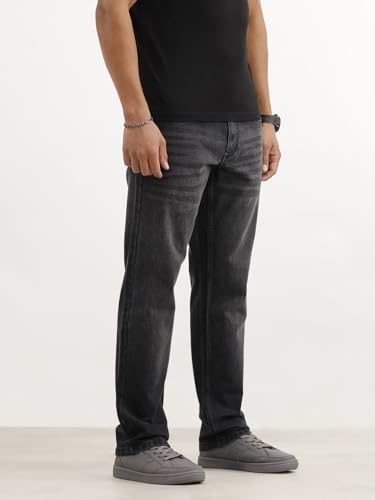 Image of WROGN Men's Stretch Denim Jeans | Straight Fit | Casual Style | Mid Rise
