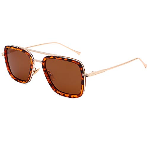 Image of Tony Stark Polarized Sunglasses for Men - Women Vintage Aviator Square Metal Frame Iron Man Edith Glasses