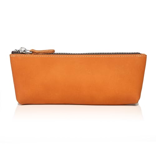 Image of Genuine Leather Pen Pouch - Elegant Handcrafted Zipper Pencil Case, Small Coin Purse, Money Bag, and Makeup Case