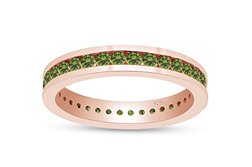 AFFY Round Shape Simulated CZ Full Eternity Band Ring in 14K Rose Gold Over Sterling Silver