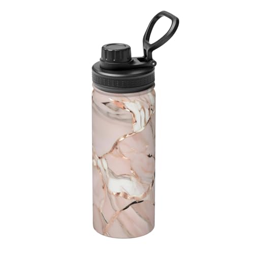 HJLUUFT Rose Gold Marble 18 oz Sports Insulated Stainless Steel Water Bottle– Perfect for Outdoor Sports,Designed for Convenient One-Hand Use