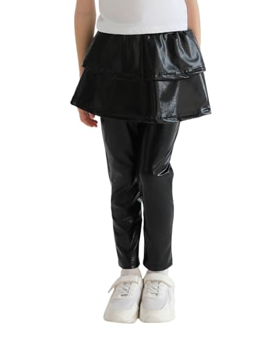 Girls Metallic Leggings with Ruffle Skirt Pants Kids Shiny Sparkle Pants Pantskirt