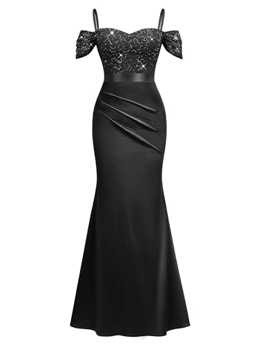 Image of Miusol Women's Elegant Sequin Lace Spaghetti Straps Formal Satin Maxi Dress