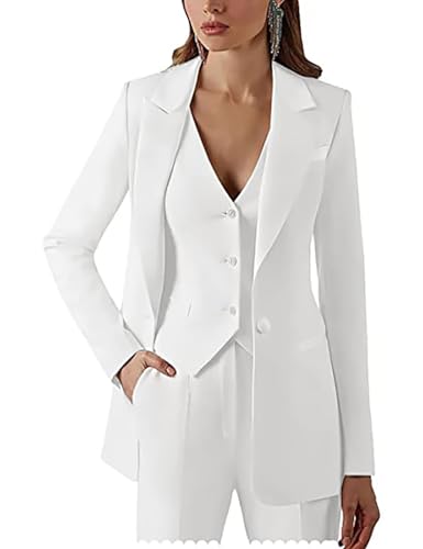 Elegant White Pant Suits for Women by YUVUXE – Dressy 3-Piece Business Casual Blazer Set in Size 16