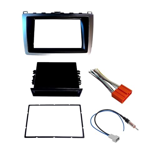 Double DIN Car Stereo Radio Installation Dash Trim Bezel Kit with Pocket Compatible with Mazda 6 (Dash Kit + Wiring Harness + Antenna Adapter) 2009 2010 2011 2012 2013