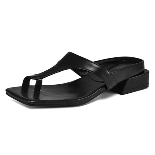 Alyaafifa Comfortable Low Heel Sandals for Women Dressy Summer Square Open Toe Slingback Backless Slides Matte Leather Casual Walking Beach Travel Vacation Holiday