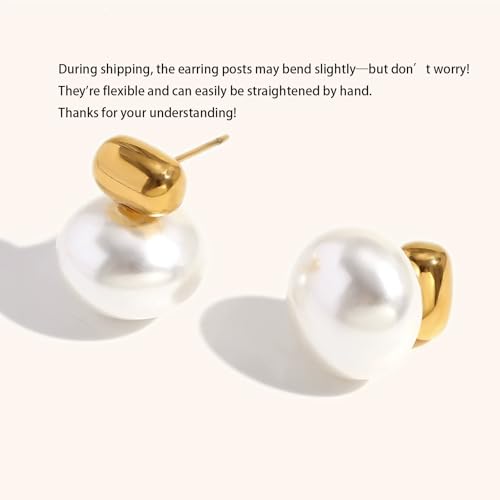Bi&Yamigeo Pearl Drop Stud Earrings for Women 18K Gold Plated Big Round Pearl Pendant Dangle Dupes Jewelry for Wedding Bridal Bridesmaid Birthday4