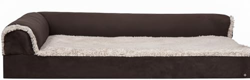 Image of Furhaven Orthopedic Dog Bed for Medium /Small Dogs w / Removable Bolsters & Washable Cover, For Dogs Up to 35 lbs - Plush & Velvet L Shaped Chaise - Sable Brown, Medium