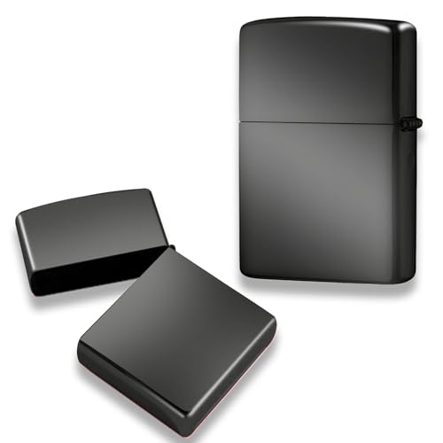 Étui Métallique pour Briquet Compatible avec Zippo, Couvercle pour Briquet sans Insert pour Zippo (Noir Brillant)