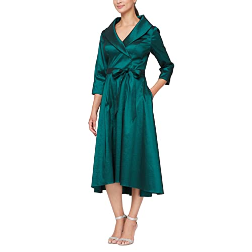 Image of Alex Evenings Women's Portrait Collar Dress with Full Skirt, Pockets, and Tie Belt