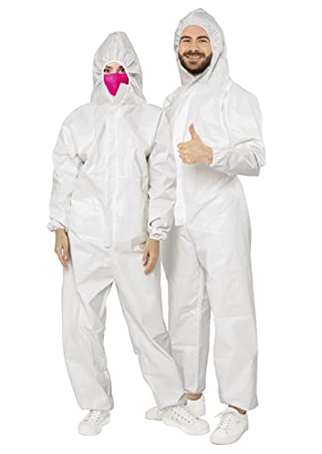 AMZ Hazmat Suits Disposable Coveralls. Pack of 5 Painters Suits 3X-Large Dust Protective Hooded Coveralls, Paint Suit Disposable Protective Suits. 55G Microporous Coveralls for Spray Painting