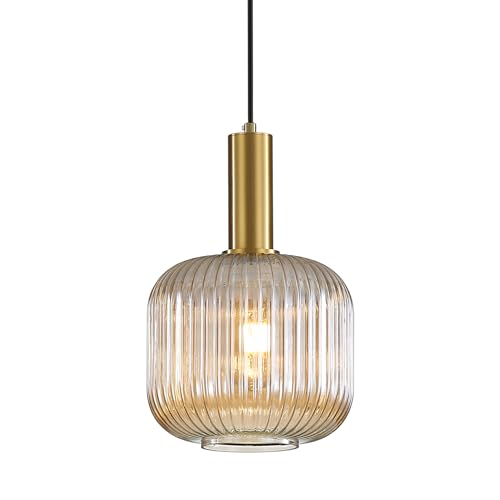 HJXDtech Suspension Luminaire en Verre,Finition en Laiton Doré, Vintage Lustre Suspendu Intérieur, Lampe Suspendue pour Salle à Manger Cuisine Salon Chambre...