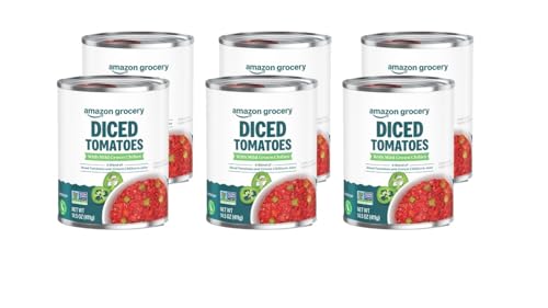 Amazon Grocery, Diced Tomatoes with Mild Green Chilies, (Previously Amazon Fresh, Packaging May Vary) 14.5 Oz, (Pack of 6)