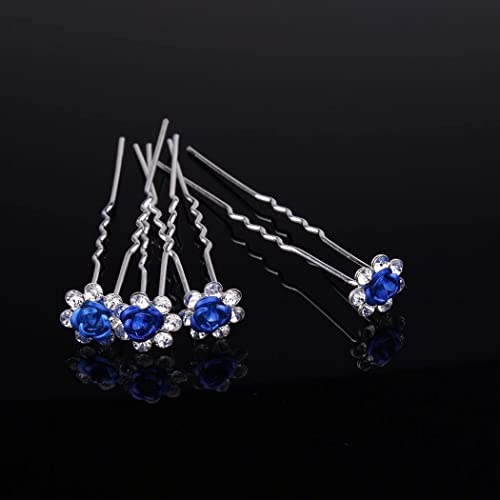 Lovely Charm 20pcs Wedding Bridal Party Diamante and White Faux Prom Pearl Flower Rhinestone Crystal Hair Pins Clips Grips Pins Hairpins Bridesmaid Clips (Blue) - Image 3