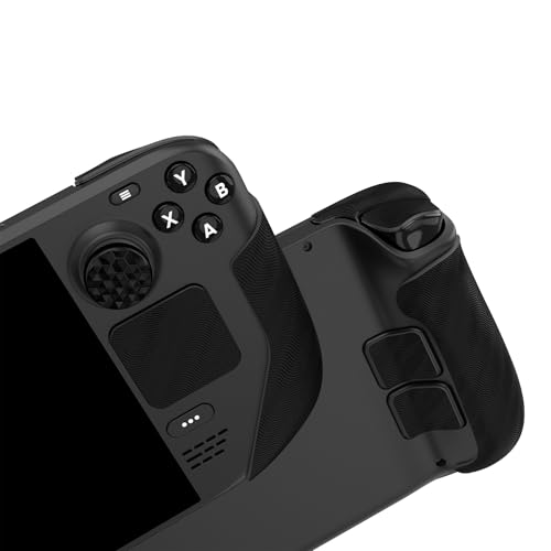 Image of PlayVital Professional Textured Soft Rubber Pads Handle Grips for Steam Deck LCD & OLED, Trackpads Skin Grip Enhancement Back Button Protective Stickers with Thumb Grips -Water Ripple Textured Black