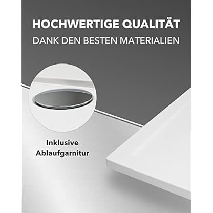 Art-of-Baan® Premium Duschwanne - Duschbecken für Badezimmer - mit DIN-Anschluss - flache Duschtasse inklusive Ablaufgarnitur - weiß - 140 x 90 cm – Bild 4