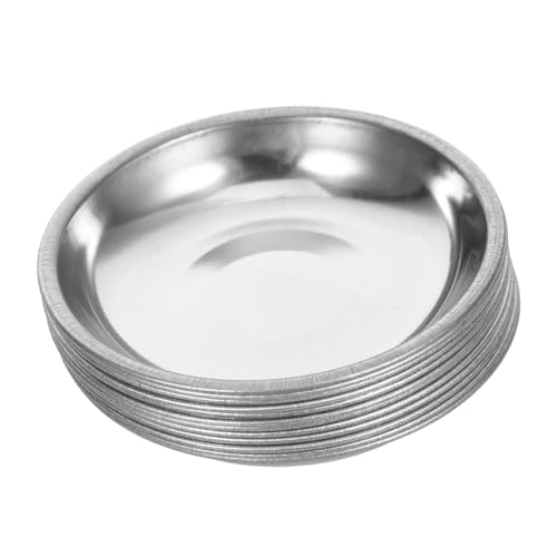 GRIRIW 12pcs Stainless Steel Plate Small Sauce Bowls Serving Dish Condiment Ramekin Bowl Saucers Plates Gold Bowl Small Mixing Bowl Seasoning Dish Stainless Mixing Bowls Metal Cups Silver