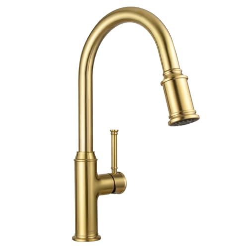 Mejores review On-line Grifería para isla de cocina - los más vendidos. 27 Lava Odoro llave de cocina dorado cepillado con pulverizador extraíble, llave de fregadero de cocina dorado de una sola manija, llave de latón cepillado para fregadero de cocina,...