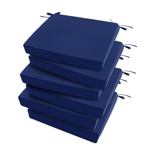 Summsun Outdoor Chair Cushions Set of 6: Waterproof & Fade Resistant Seat Cushion for Patio Furniture - 19 x 19 x 2 Inch Chair Pads with Ties and Hidden Zipper - Patio Chair Cushion Replacement, Navy