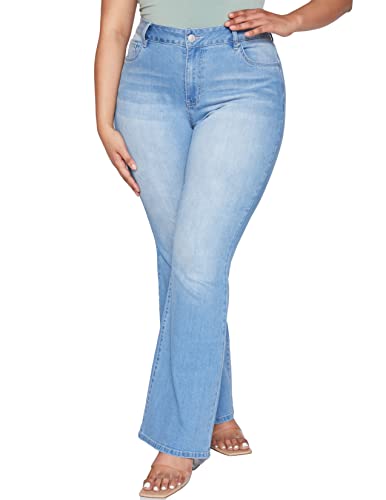 Ymi Classic Essential Casual Bell Bottom Boot Cut Flared Plus Size Jeans For Women (Light Wash Denim,14) #TOP13
