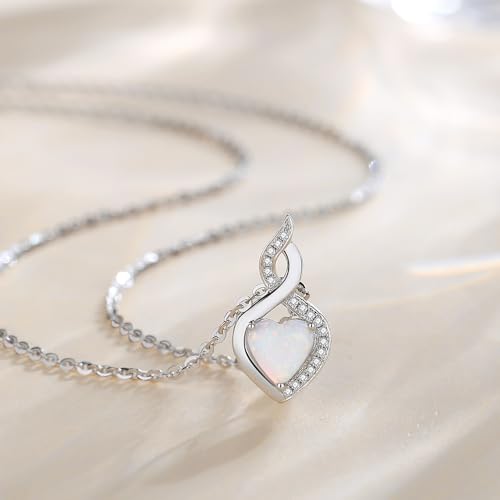 FANCIME 14K Solid White Gold Heart Birthstone Necklace with Diamond Pendent Birthday Gifts for Mom Women, Sterling Silver Chain 16" + 2" Extender2