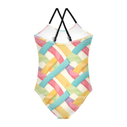 KLL Colorful Stripes Toddler Girls 1-Piece Swimsuit Beach Swimming Suits Adjustable Shoulder Strap Quick Dry2