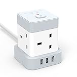 Baykul Extension Lead Cube Power Strip with 3 USB Ports (5V/2.4A) 4 Way Plug 2M Extension Cord Cable Multi Plug Extension Socket for Home Office Travel
