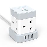 Baykul Verlängerungskabel Cube Steckdosenleiste mit 3 USB-Ports (5 V/2,4 A) 4-Wege-Stecker, 2 m...