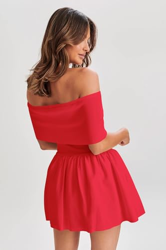 Image of Atizon Women's Summer Off The Shoulder Mini Dress Casual Short Sleeve Trendy Cocktail Party A Line Dresses