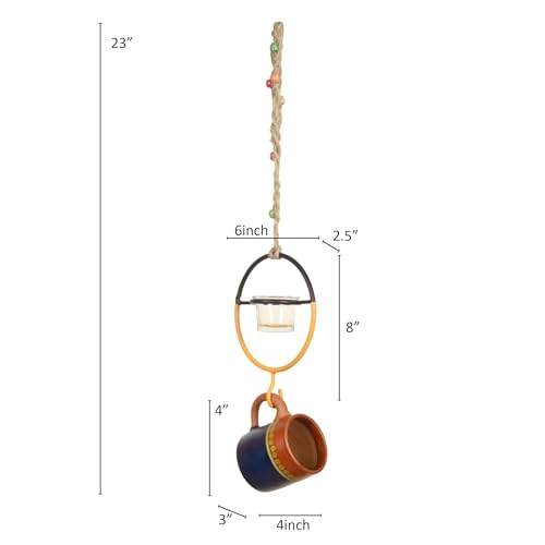 Image of Terracotta Blue Cup Hanging Bird Feeder | Hanging Outdoor Bird Feeder | Earthenware Bird Feeding