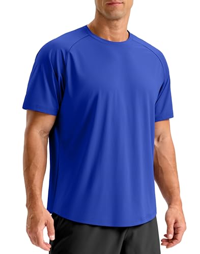 Soothfeel Mens Workout Shirts Quick Dry Athletic Running T-Shirts Short Sleeve Cooling Moisture Wicking Gym Active Tee Tops Royal Blue L