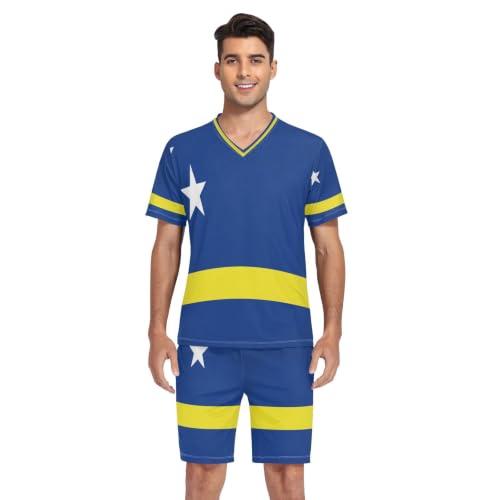 Camisas de pijama para hombre con estampado de bandera de Curazao manga corta 6