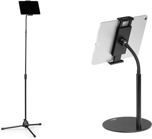 DURABLE® Twist Tablet & Smartphone Table/Floor Stand Combo, Gooseneck 360° Swivel Mount, Adjustable Height, Compatible iPhone, Android, iPad Pro Air Mini, Fire, Kindle, Galaxy, Black (894301)