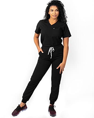 Image of Mim Jogger Scrub Pants for Women, Skinny Leg Joggers, Burgundy, Black, Navy Blue, Green