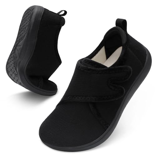 QFH Womens Diabetic Shoes Comfortable Wide House Slippers Adjustable Zero Drop Edema Shoes Breathable Neuropathy Nursing Slippers Casual Walking Sneakers Black Size8