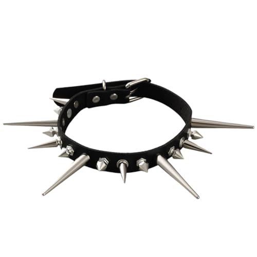 CALFOVERA Collar Gótico de Cuero Sintético, Estilo Punk, Largo, con Pinchos, con Remaches de Metal Y Tachuelas, de Cuero Negro, Ajustable, Estilo Rockero, con Cierre para Bisutería, Regalo