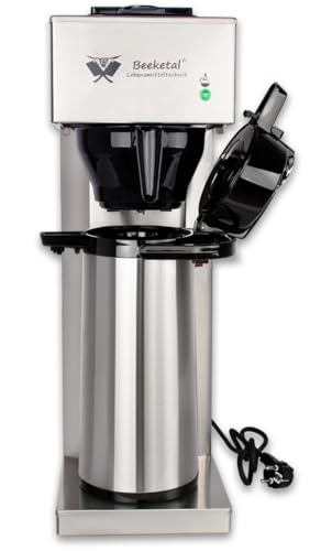 Beeketal 'BGK2-T' Gastro Edelstahl Filterkaffeemaschine mit 2,0l Pump-Thermoskanne (doppelwandig) und Warmhaltefunktion, Gastronomie Korbfilter Kaffeemaschine inkl. 10 Stk. Papier Korbfilter