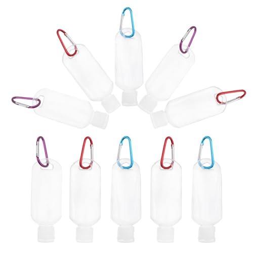 KICHOUSE Botellas de Plástico Flexibles 10 Unidades 50 Ml Tapa Abatible y Gancho para Uso en Viajes y Deportes para Líquidos y Lociones Recargables Color Aleatorio