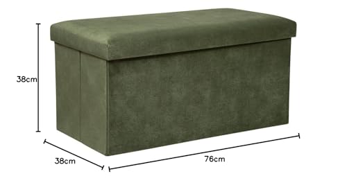 Miniatura 6 de Atmosphera - Banco De Almacenaje Lilou, Verde Caqui - Plegable, Tela De Terciopelo, 76 X 38 X 38 Cm - Para Salón Y Dormitorio