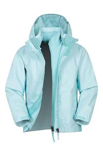 Mountain Warehouse Lightning 3 in 1 Kids Waterproof Jacket - Taped Seams Triclimate Jacket, Detachable Hood, Inner Fleece Kids Coat - For Walking, Hiking Teal Kids Size 7-8 Years