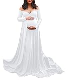 ORANDESIGNE Mujer Premamá Vestido Elegant Maternidad Foto Shoot Maxi Ropa Vestido de Fiesta Ceremonia Manga Larga Dress D Blanco L