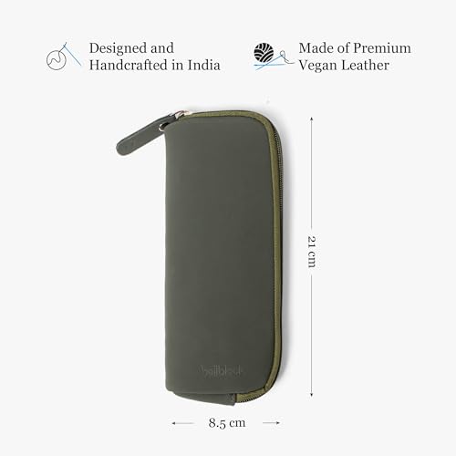 Image of Bellblock Premium Stationery Case & Pencil Pouch | Aesthetic Pencil Case for School /Office | Sleek Portable Pen Organizer | Compact Pen Pouch | Vegan Leather (Dark Green)