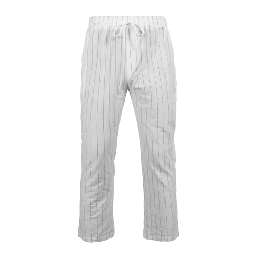 Men's Striped Casual Pants Cotton Linen Waist Drawstring Straight Leg Trousers Loose Fit Yoga Beach Lightweight Pants4